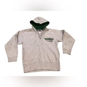 VTG Green Bay Packers Light Grey Embroidered Hoodie with tie neck Size Medium